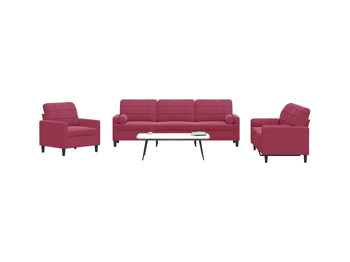 Ensemble de canapés 3 pcs avec coussins et traversins velours