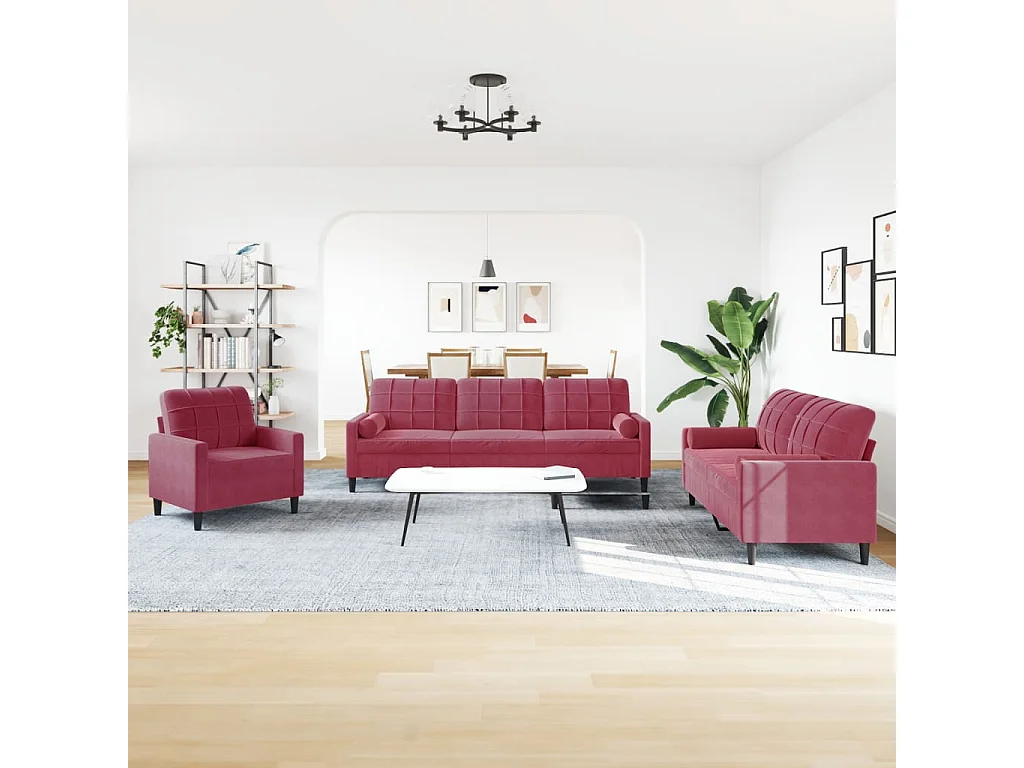 Ensemble de canapés 3 pcs avec coussins et traversins velours