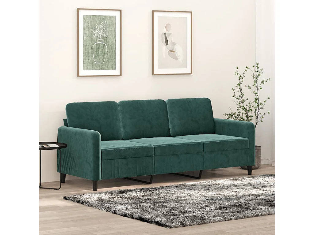 Sofá de 3 plazas terciopelo verde oscuro 180 cm