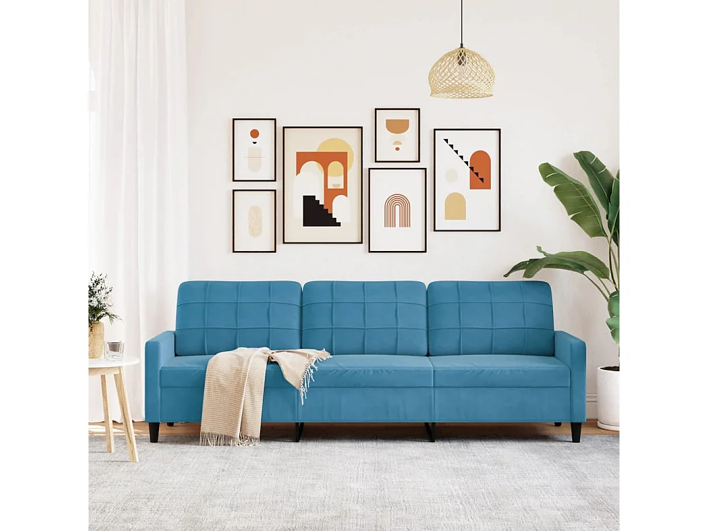 Sofá de 3 lugares 210 cm veludo azul