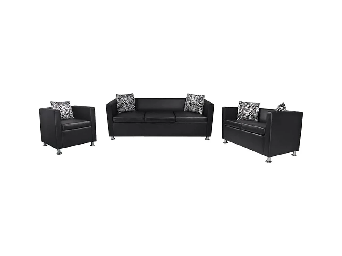 Jeu de canapé à 2 places et à 3 places et fauteuil Noir