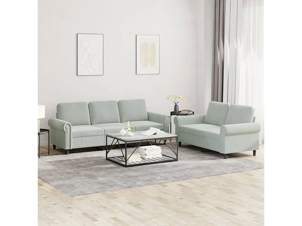 Ensemble de canapés 2 pcs avec coussins Gris clair Velours