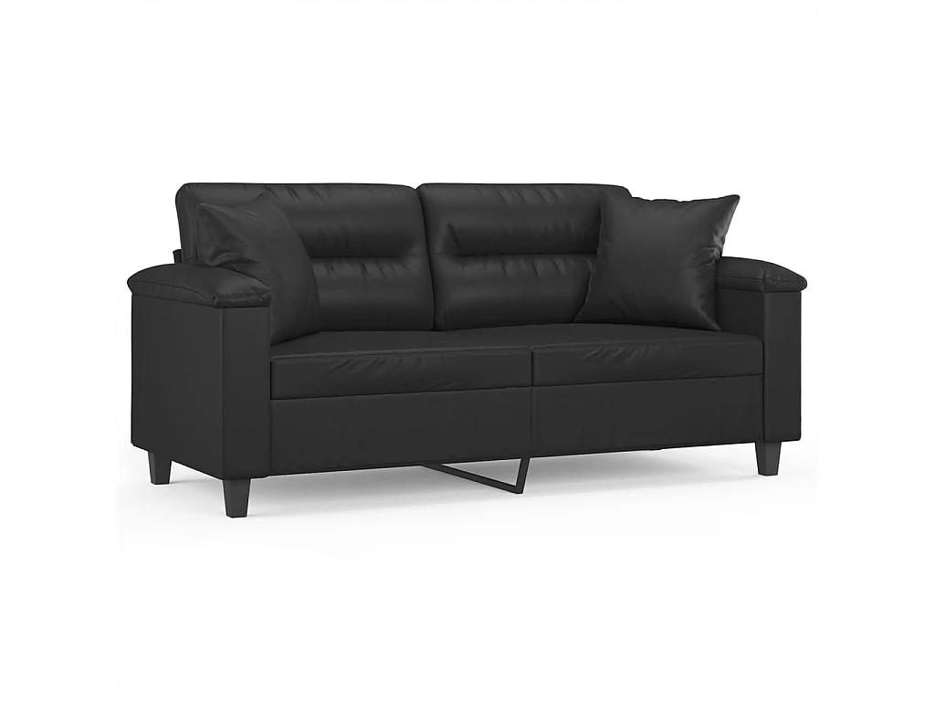 Sofá 2 lugares + almofadas decoração 140 cm couro artif. preto