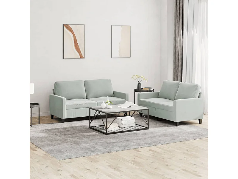 Ensemble de canapés 2 pcs avec coussins Gris clair Velours