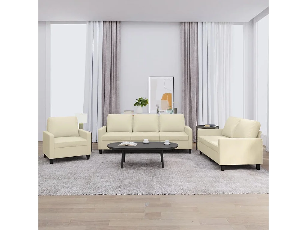 Ensemble de canapés 3 pcs avec coussins Crème Similicuir