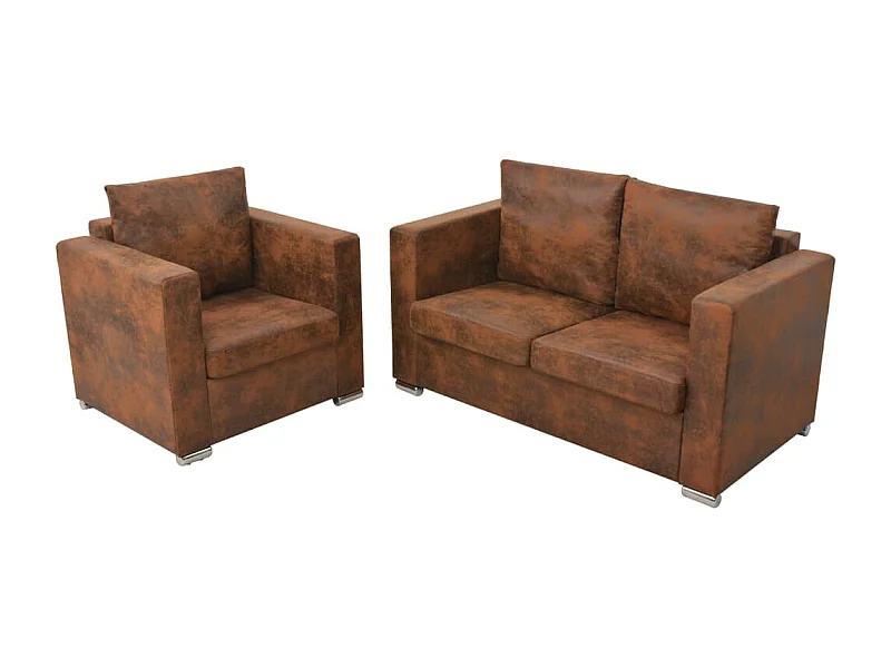 Set Divani 2 pz in Pelle Scamosciata Artificiale