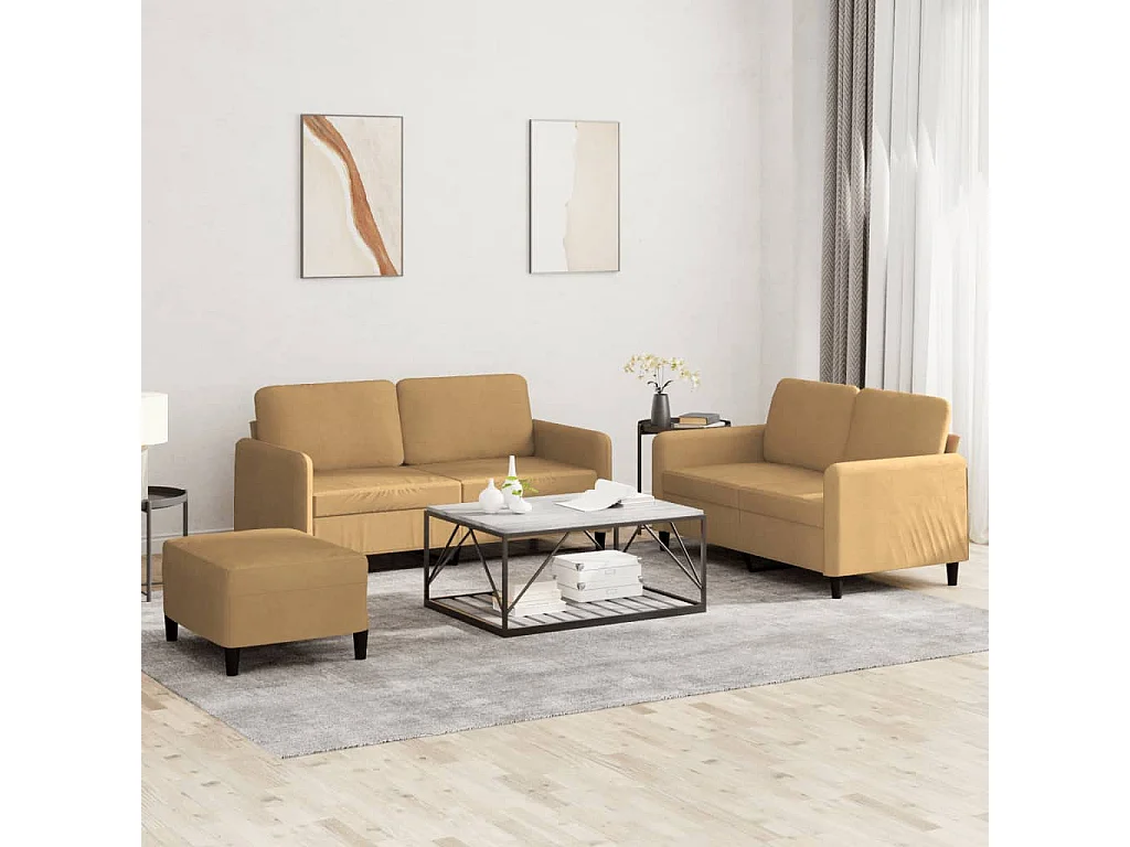 Set di Divani 3 pz Marrone in Velluto