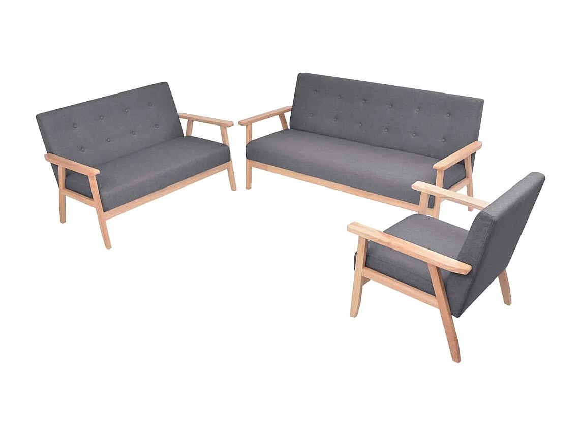 Set di Divani 3 pz in Tessuto Grigio Scuro