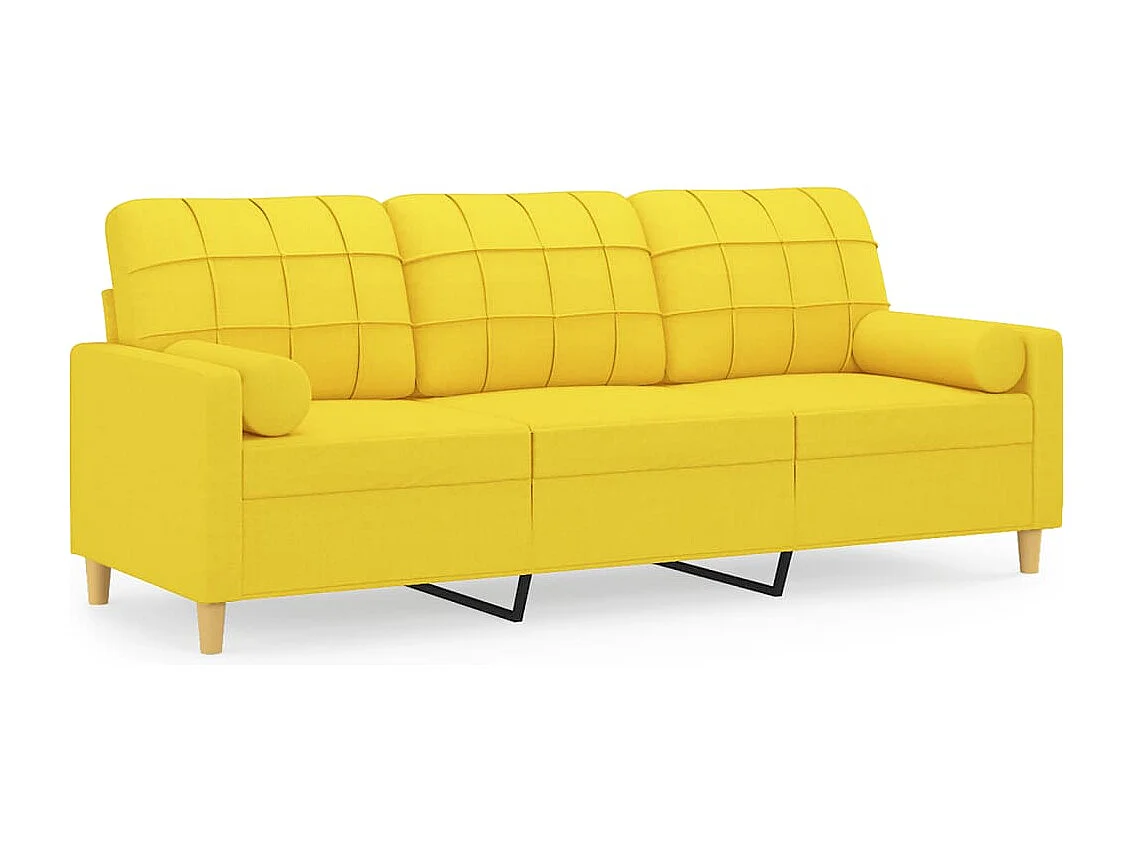 Divano a 3 Posti con Cuscini Giallo Chiaro 180 cm in Tessuto