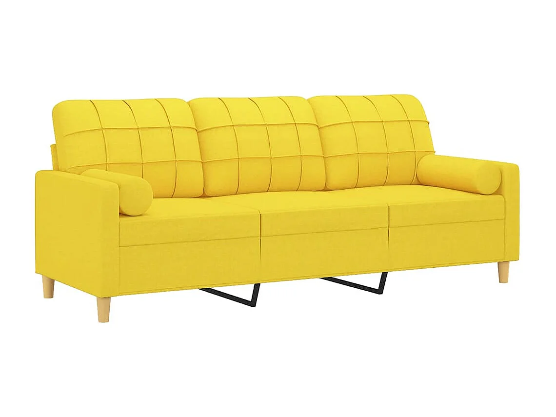 Divano a 3 Posti con Cuscini Giallo Chiaro 180 cm in Tessuto