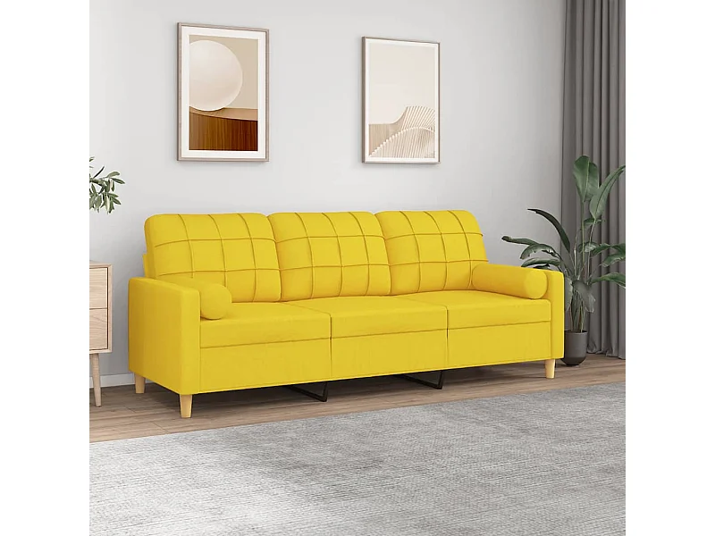 Canapé 3 places avec oreillers jaune clair 180 cm tissu
