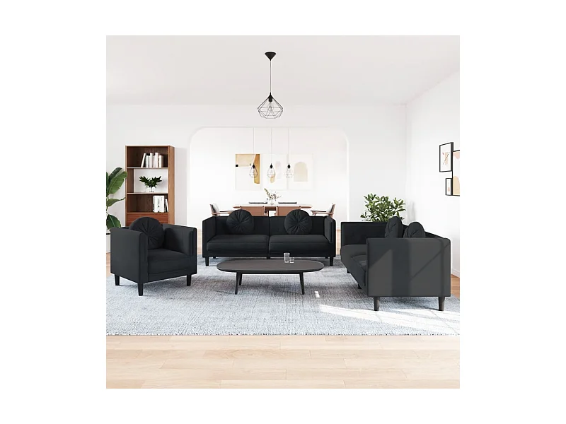 Ensemble de canapés 3 pcs avec coussins noir velours