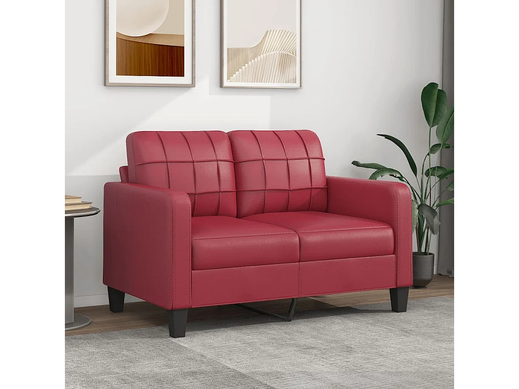 Sofá de 2 lugares 120 cm couro artificial vermelho tinto