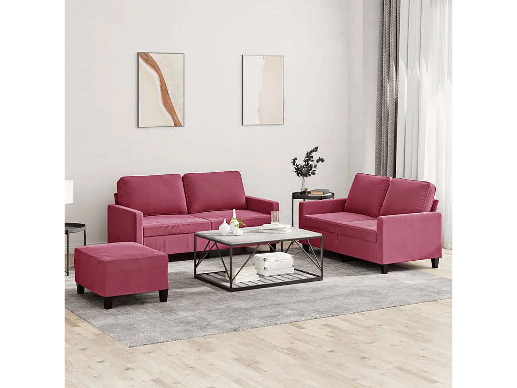 Ensemble de canapés 3 pcs avec coussins Rouge bordeaux Velours