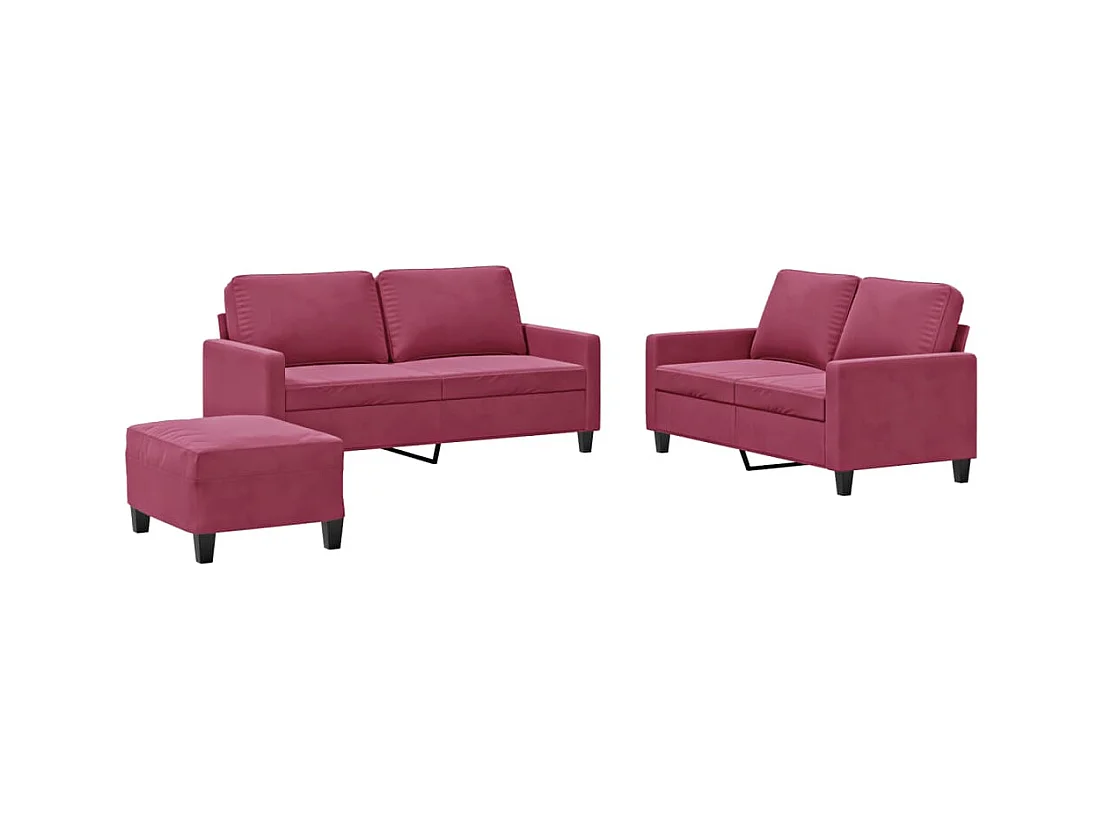 Ensemble de canapés 3 pcs avec coussins Rouge bordeaux Velours