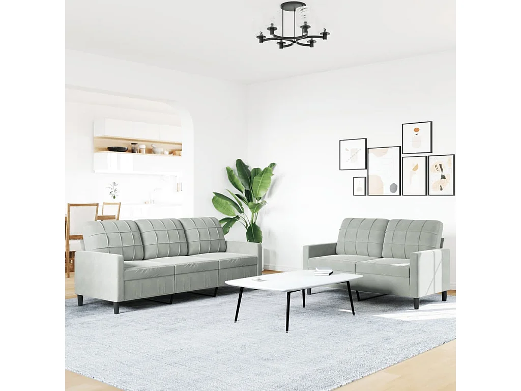 Ensemble de canapés 2 pcs avec coussins Gris clair Velours