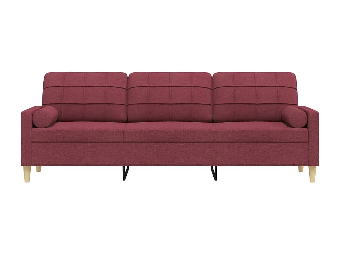 Canapé 3 places avec oreillers décoratifs bordeaux 210 cm tissu