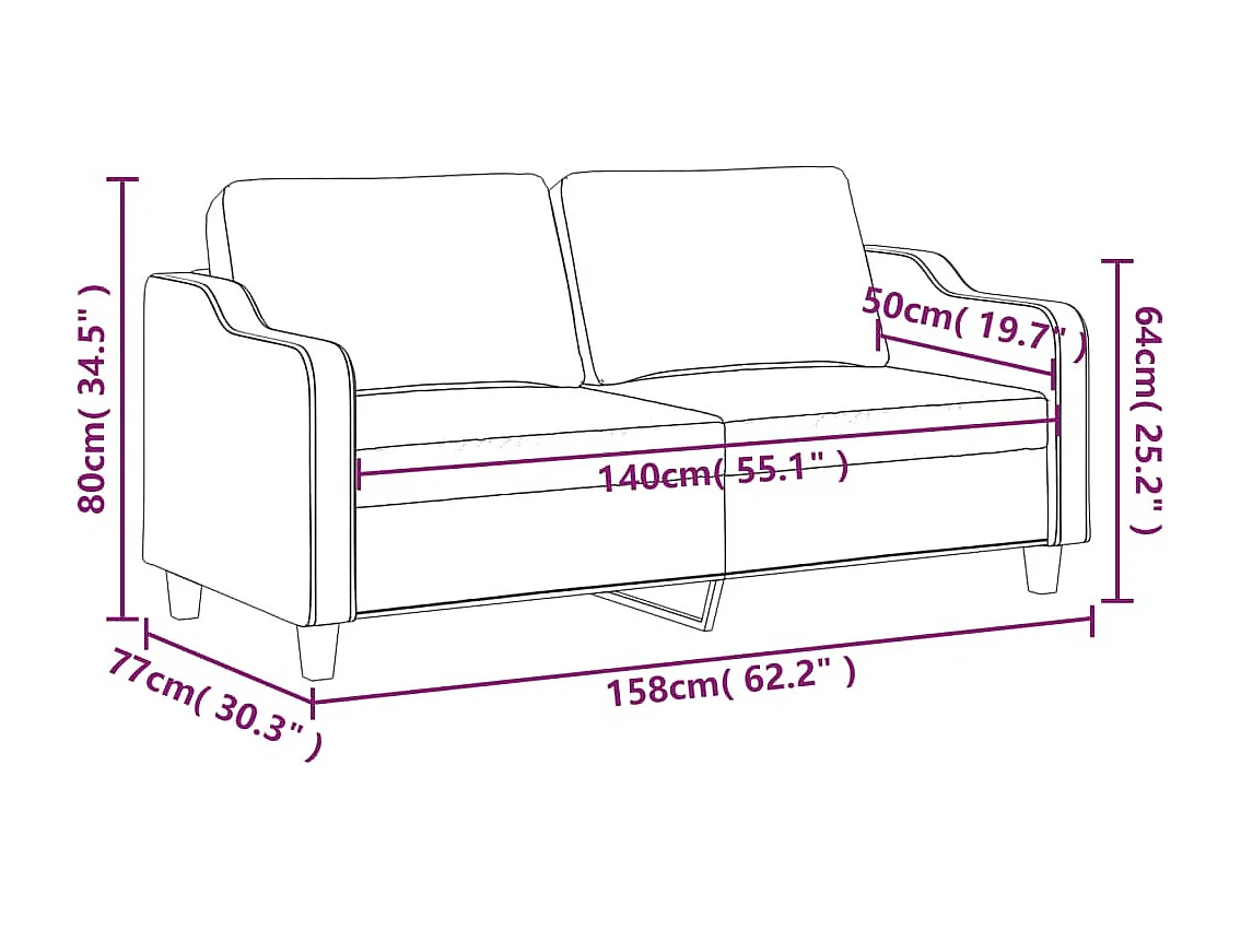 Canapé à 2 places Noir 140 cm Tissu