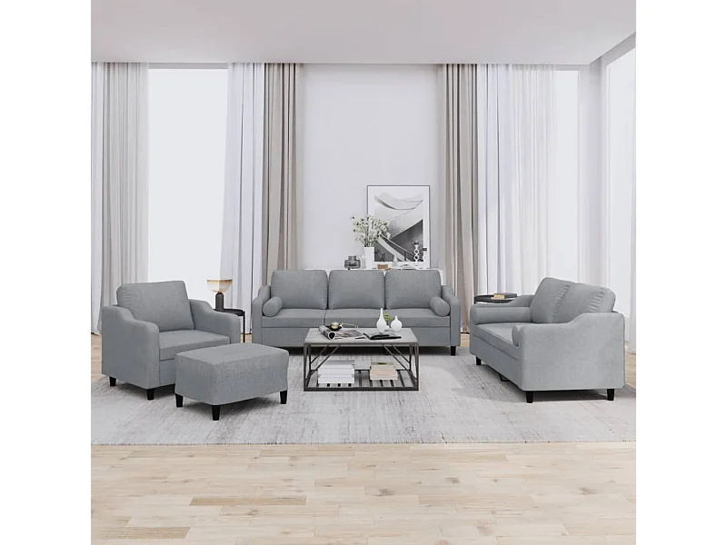 Ensemble de canapés 4 pcs coussins gris clair tissu