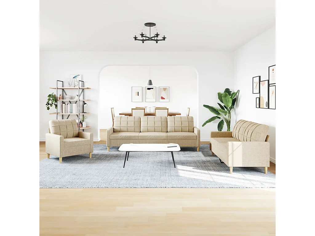 3-delige Loungeset stof crèmekleurig