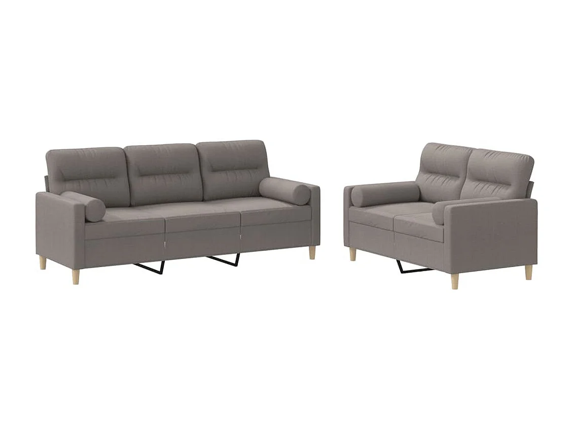 Ensemble de canapés 2 pcs avec coussins taupe tissu
