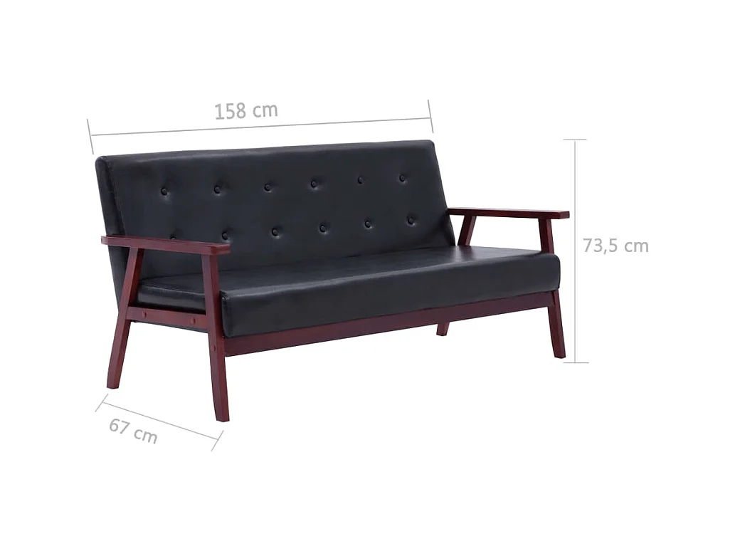 Set di Divani 3 pz Nero in Similpelle