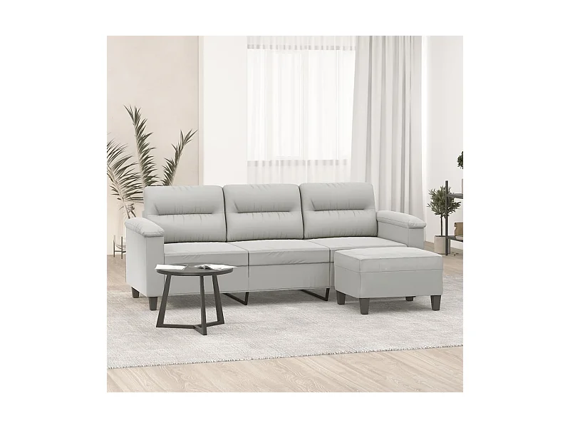 Canapé 3 places repose-pieds Gris clair 180 cm Tissu microfibre