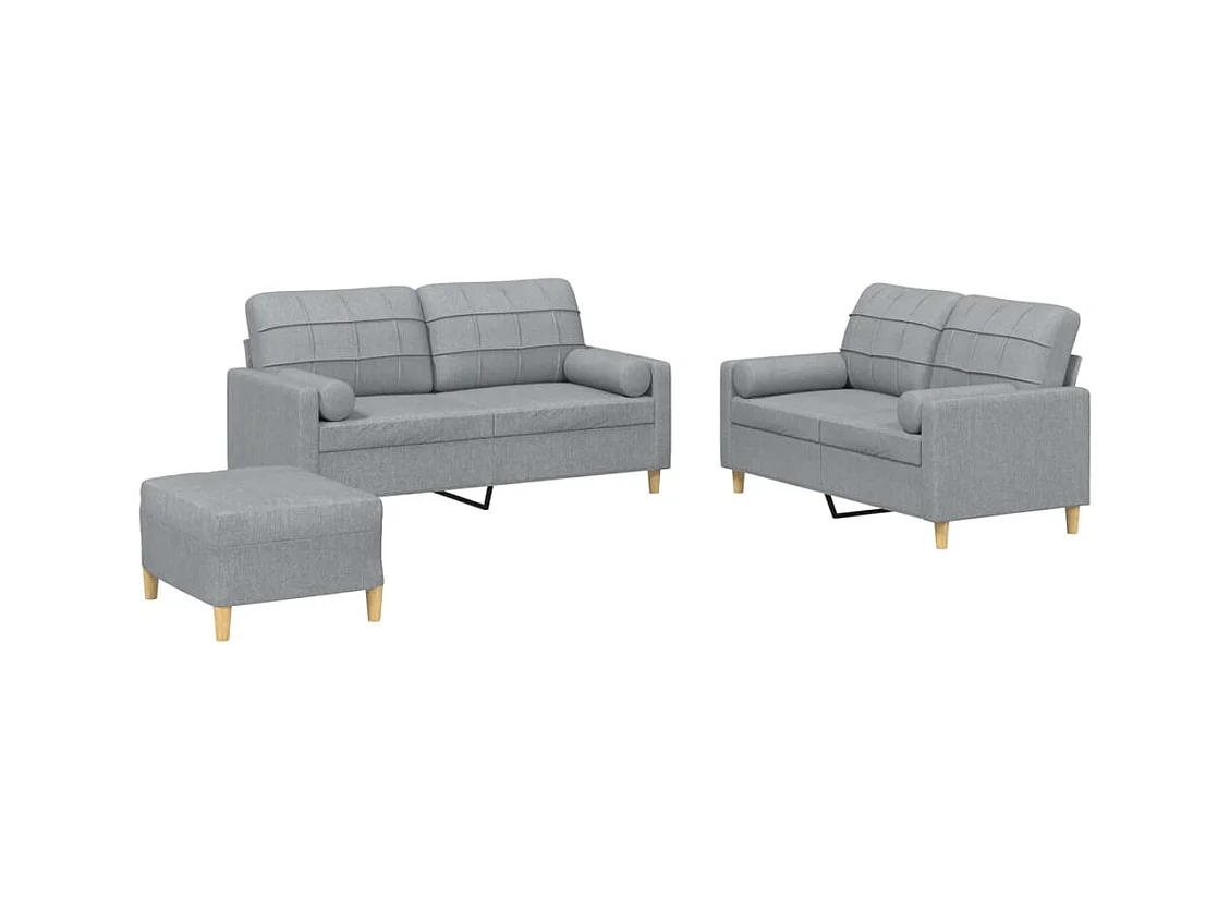 Ensemble de canapés 3 pcs coussins gris clair tissu