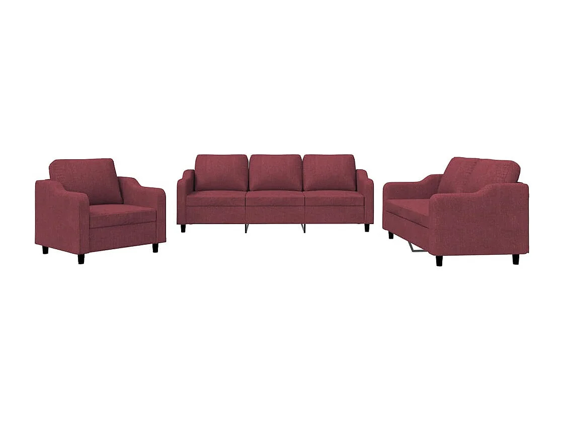 Ensemble de canapés 3 pcs avec coussins Rouge bordeaux Tissu