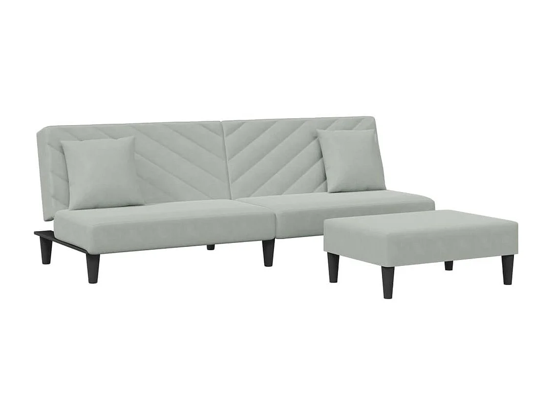 Ensemble de canapés 2 pcs avec coussins gris clair velours