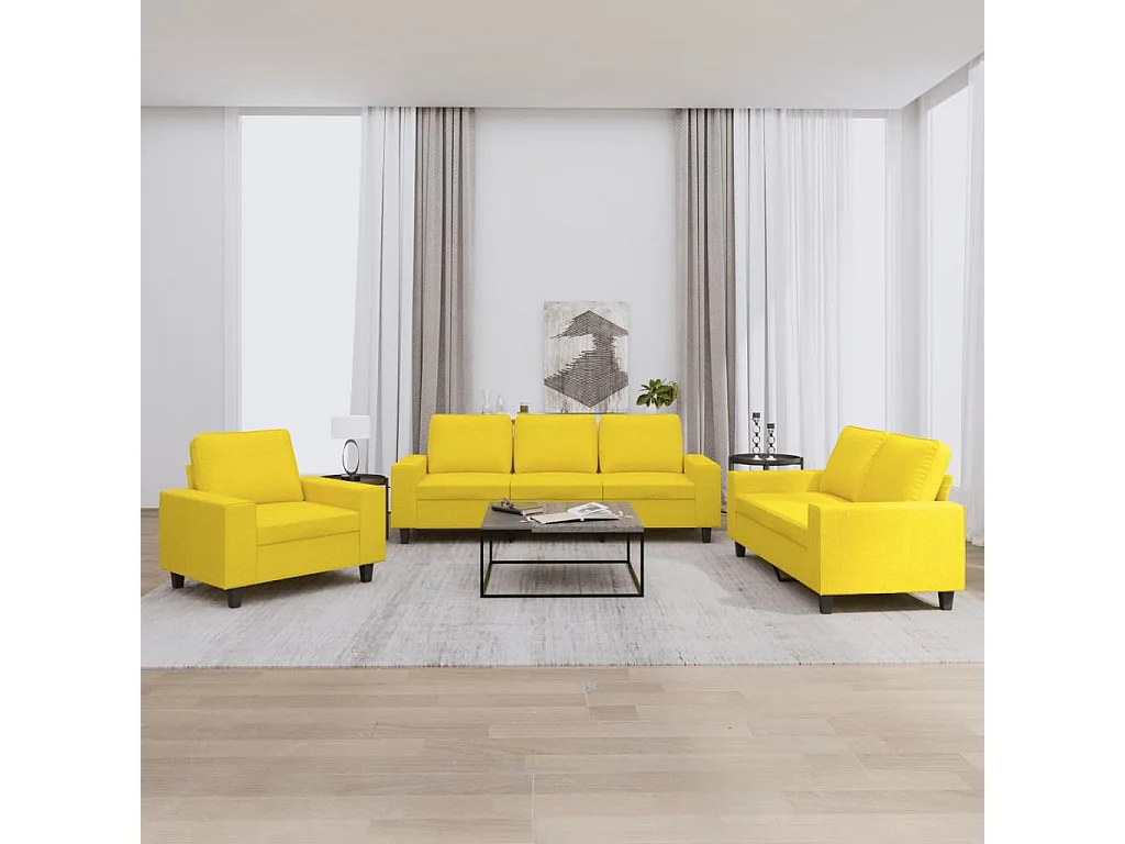 3 pcs conjunto de sofás tecido amarelo-claro