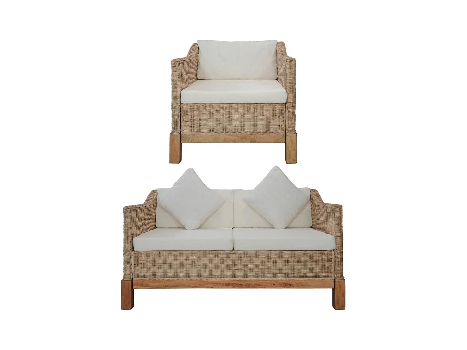 Ensemble de canapés 2 pcs avec coussins Rotin naturel
