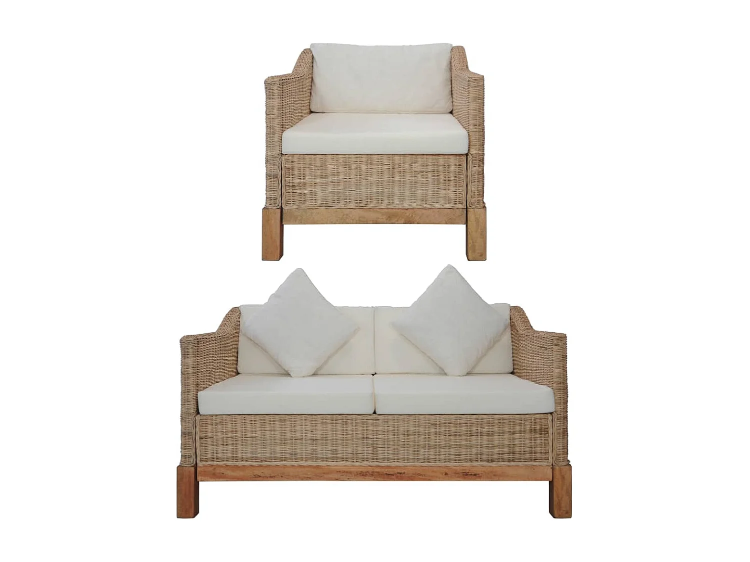 Set di Divani 2 pz con Cuscini in Rattan Naturale