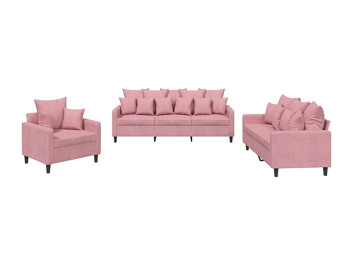 Ensemble de canapés 3 pcs avec coussins Rose Velours
