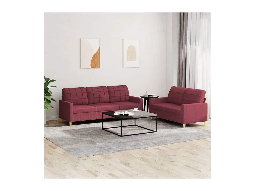 Ensemble de canapés 2 pcs avec coussins Rouge bordeaux Tissu