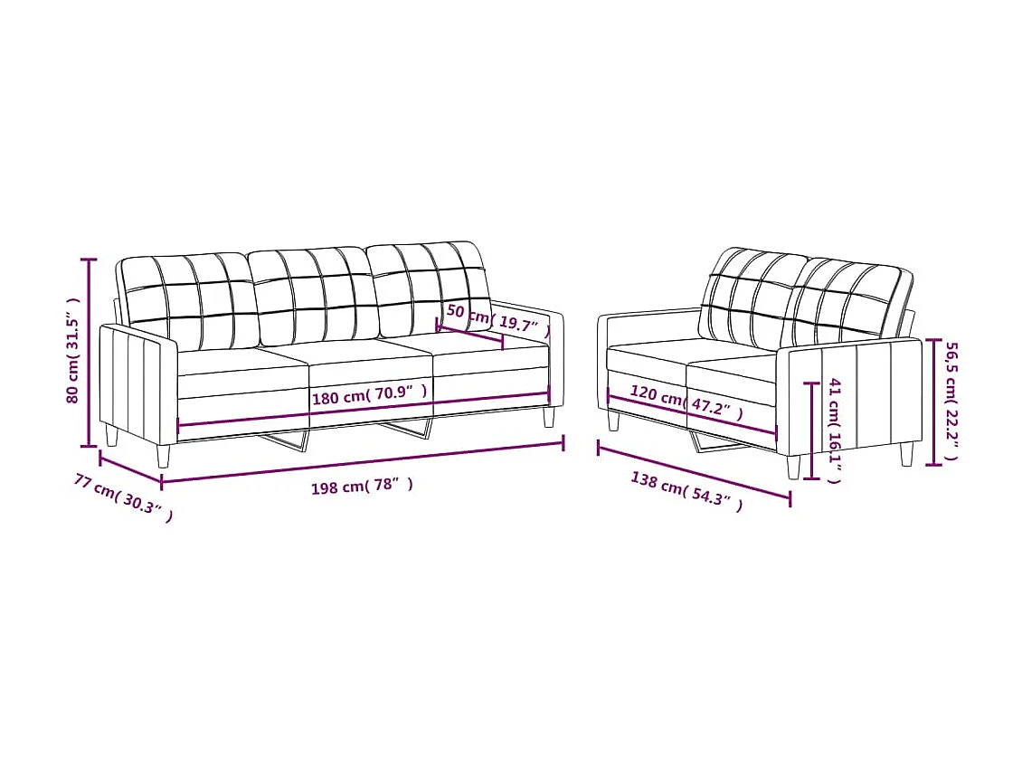 Ensemble de canapés 2 pcs avec coussins Rouge bordeaux Tissu