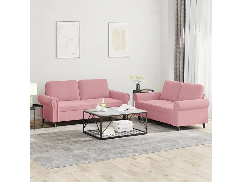 Set di Divani 2 pz con Cuscini rosa in Velluto