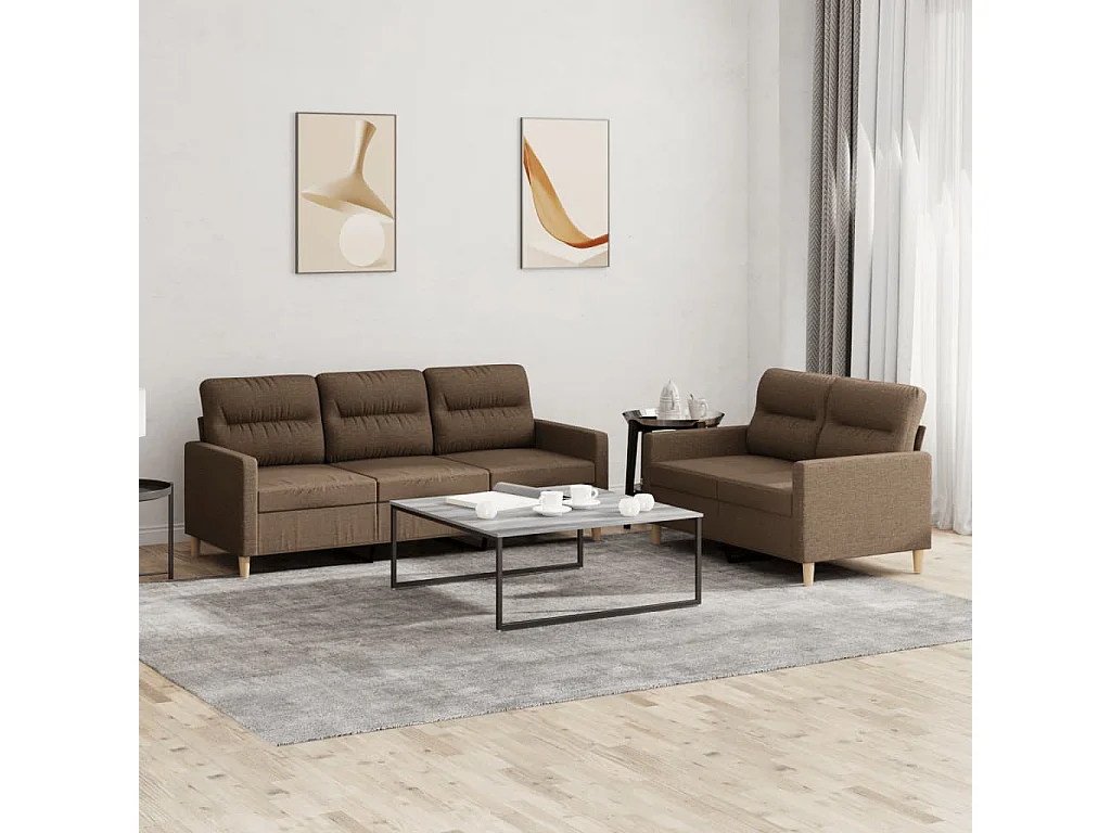 Ensemble de canapés 2 pcs avec coussins Marron Tissu