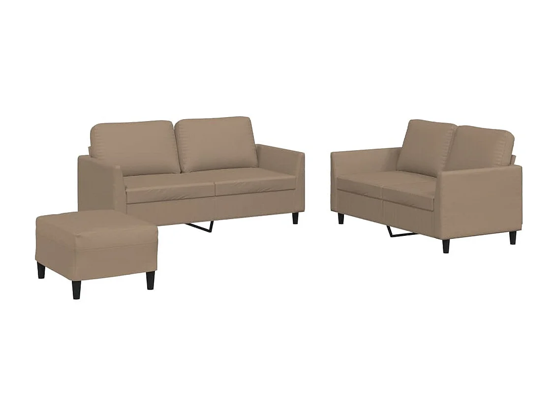 3 pcs conjunto sofás c/ almofadões couro artificial cappuccino