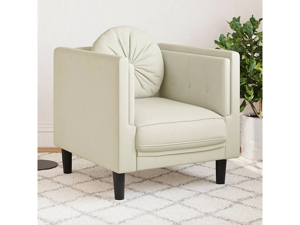Fauteuil avec coussin crème velours