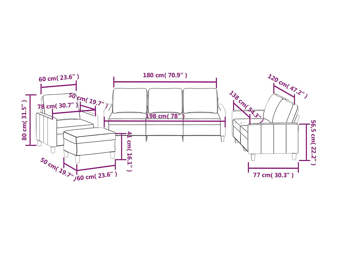 Juego de sofás con cojines 4 piezas cuero sintético crema