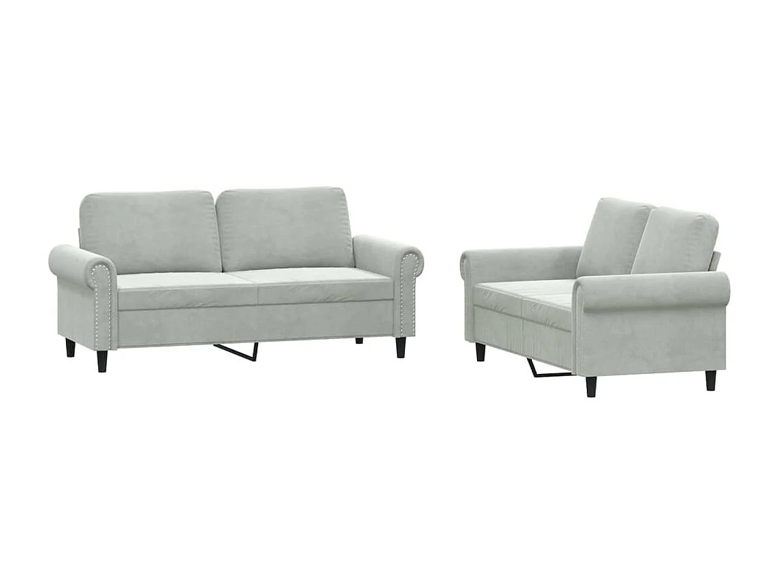 Ensemble de canapés 2 pcs avec coussins Gris clair Velours