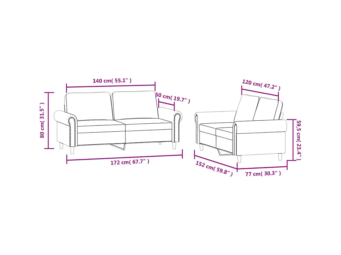 Ensemble de canapés 2 pcs avec coussins Gris clair Velours