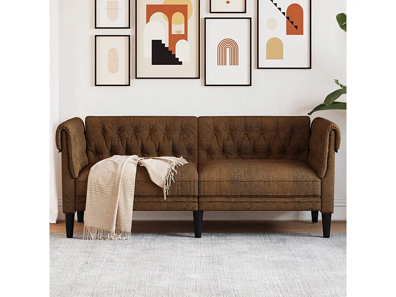 Canapé Chesterfield 2 places marron tissu