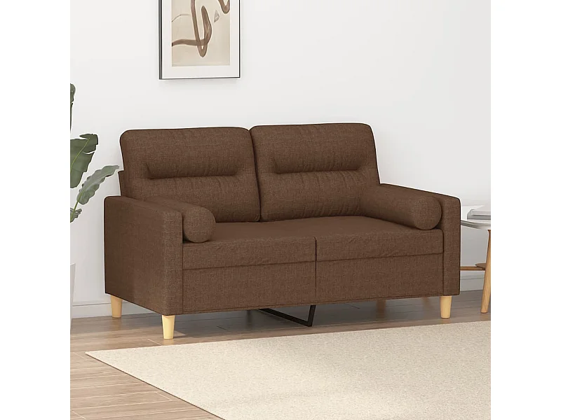 Sofá 2 lugares + almofadas decorativas 120 cm tecido castanho