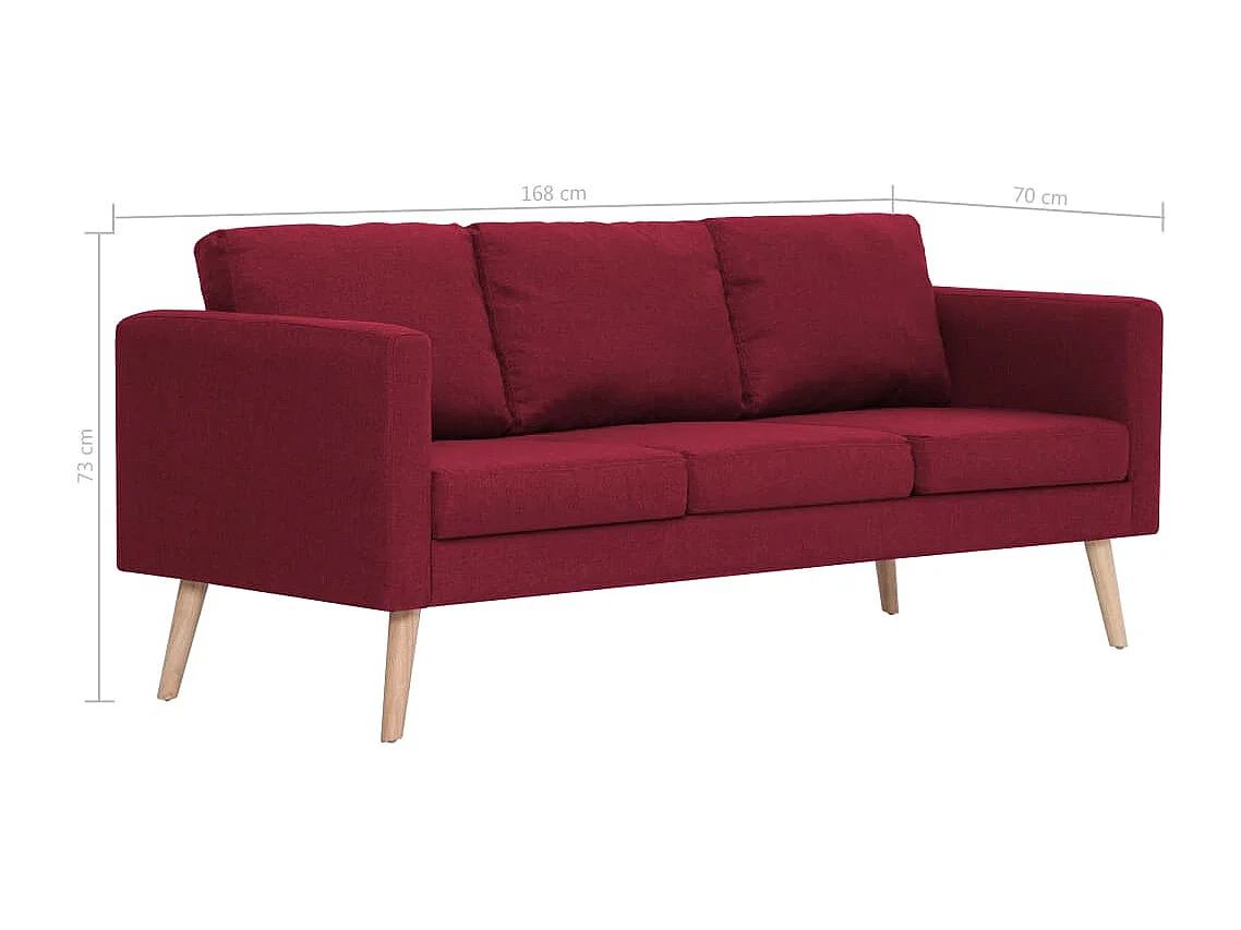 Canapé à 3 places Tissu Rouge bordeaux