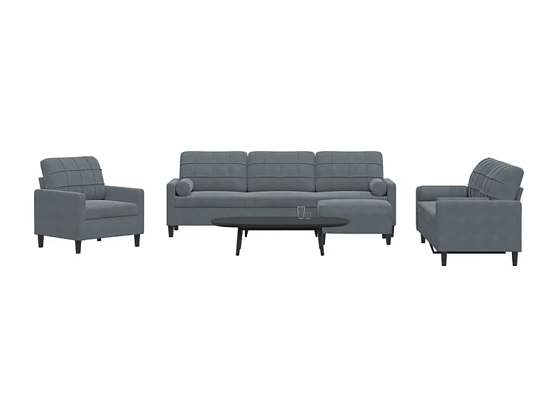 Set di Divani 4 pz con Cuscini e Rinforzi Grigio Scuro Velluto
