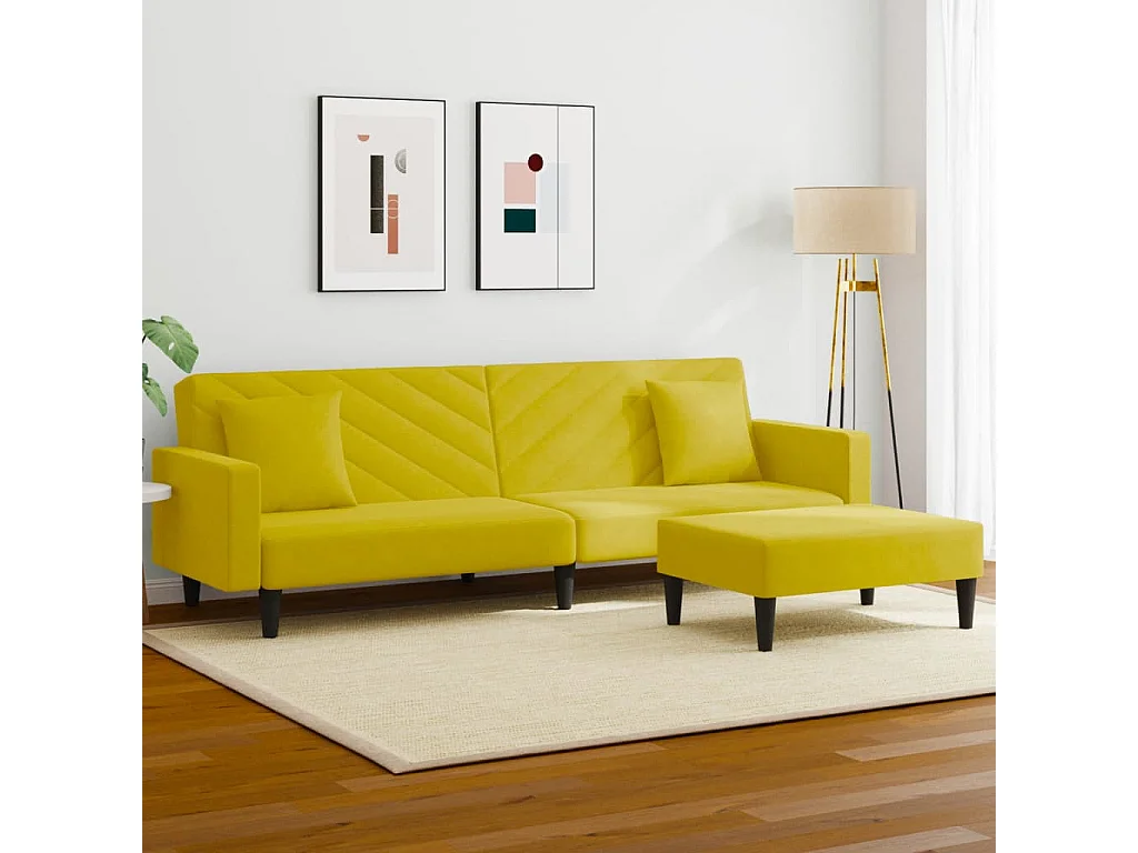 2 pcs conjunto de sofás com almofadas veludo amarelo