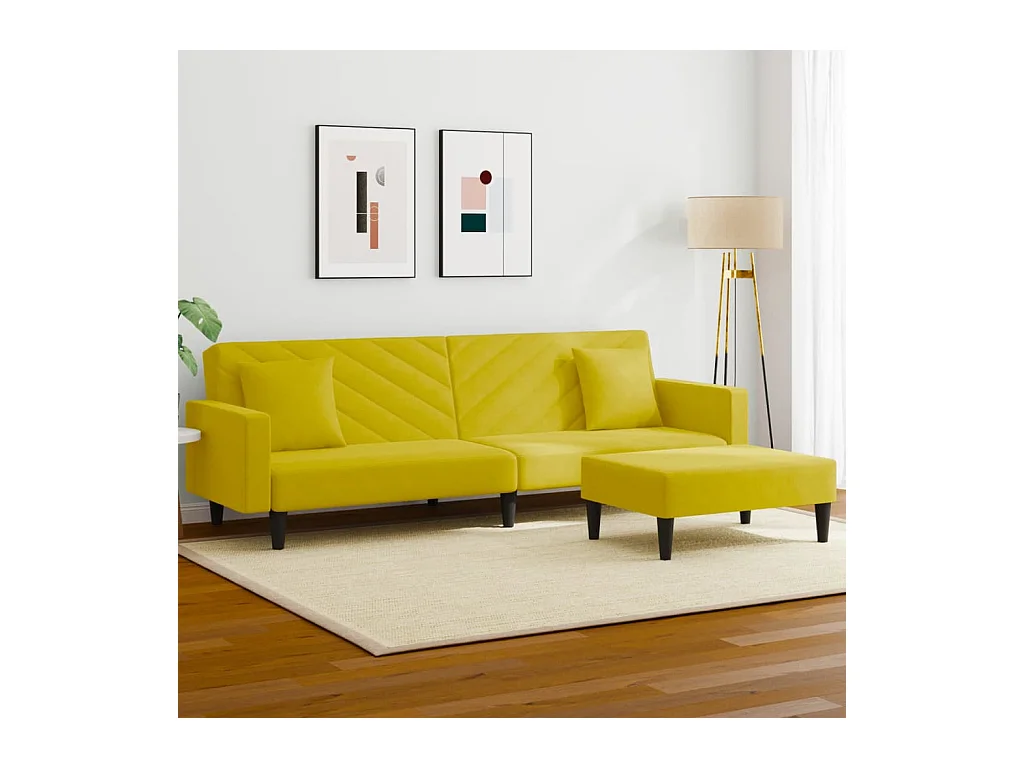 Ensemble de canapés 2 pcs avec coussins jaune velours