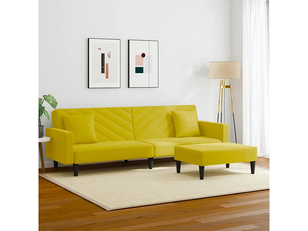 Ensemble de canapés 2 pcs avec coussins jaune velours